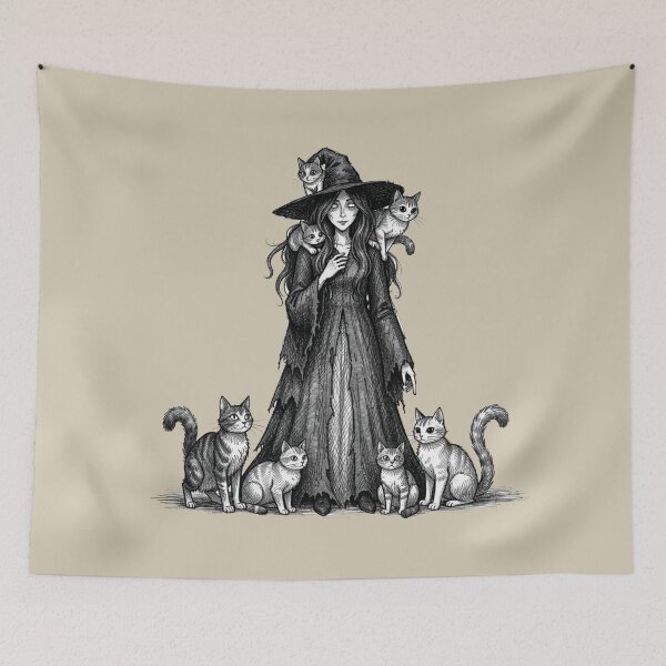 Item preview, Charming witch with cats designed and sold by MagelliShop.