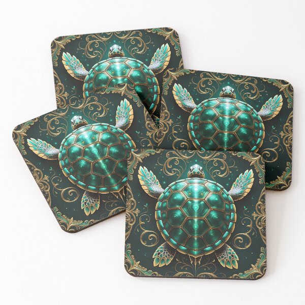Item preview, Teal Gold Turtle Ornate Art designed and sold by ameetlumiere.
