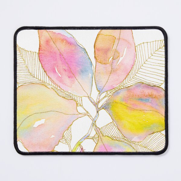 Item preview, Pastel Botanical Leaves: Pink Yellow Watercolour with Gold Linework designed and sold by ArithraStudio.