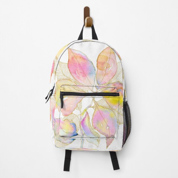 Item preview, Pastel Botanical Leaves: Pink Yellow Watercolour with Gold Linework designed and sold by ArithraStudio.