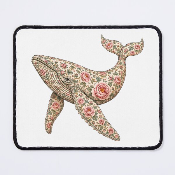 Item preview, Floral Whale Ocean Pink Rose | Ocean Floral Art Collection designed and sold by Zaru Art Studio.