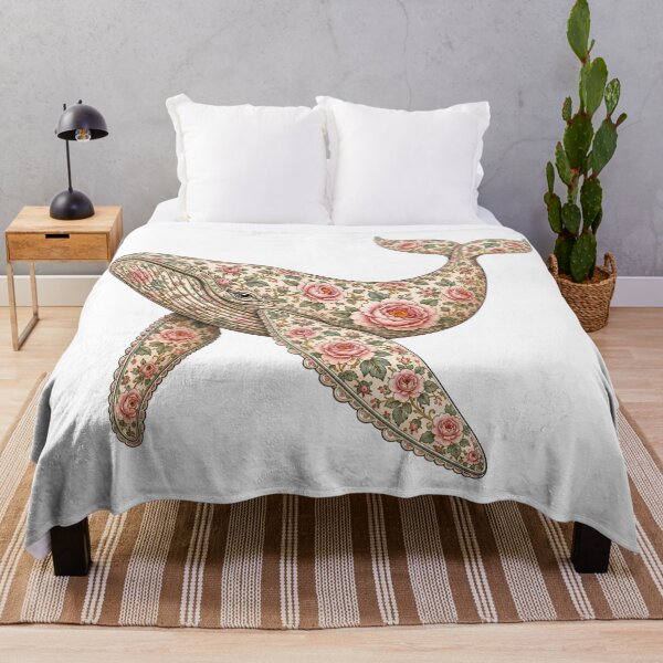 Item preview, Floral Whale Ocean Pink Rose | Ocean Floral Art Collection designed and sold by Zaru Art Studio.