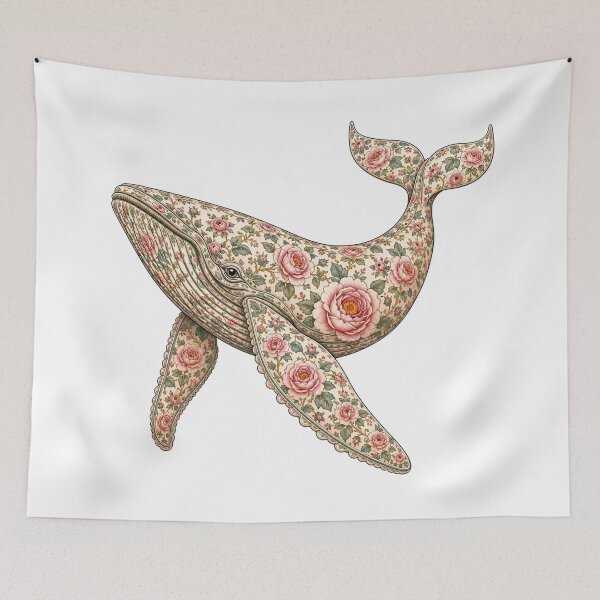 Item preview, Floral Whale Ocean Pink Rose | Ocean Floral Art Collection designed and sold by Zaru Art Studio.