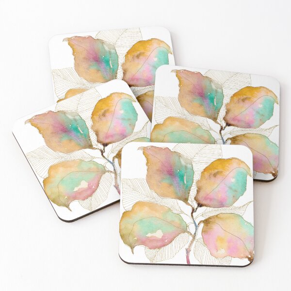 Item preview, Pastel Botanical Leaves: Mint Pink Watercolour Gold Linework designed and sold by ArithraStudio.