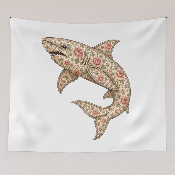 Item preview, Floral Shark Ocean Pink Rose | Ocean Floral Art Collection designed and sold by Zaru Art Studio.