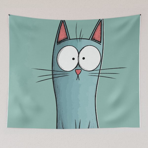 Item preview, Funny Tall Blue Cat Wide Eyes Cute Skinny Long Cat Comic Graphic designed and sold by The Upside Down.