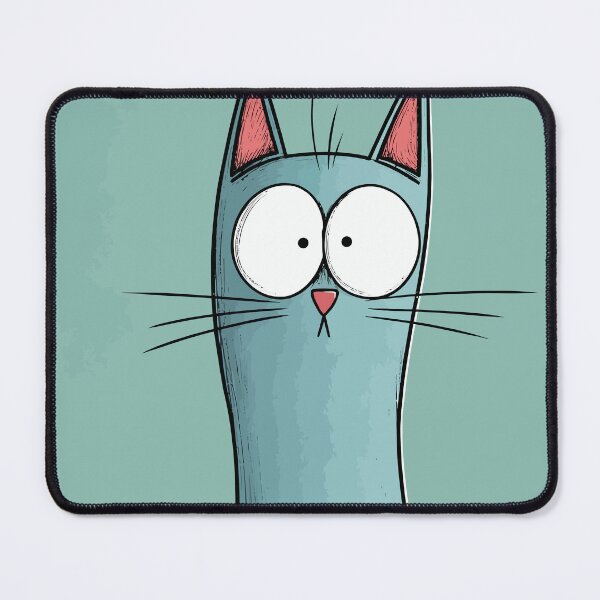 Item preview, Funny Tall Blue Cat Wide Eyes Cute Skinny Long Cat Comic Graphic designed and sold by The Upside Down.