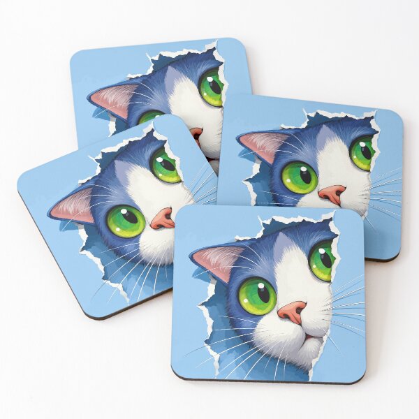 Item preview, Peeking Blue Tuxedo Cat Green Eyes Ripped Paper Hole 3D Art Graphic designed and sold by The Upside Down.