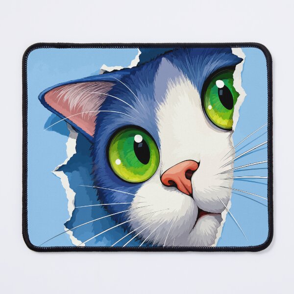 Item preview, Peeking Blue Tuxedo Cat Green Eyes Ripped Paper Hole 3D Art Graphic designed and sold by The Upside Down.