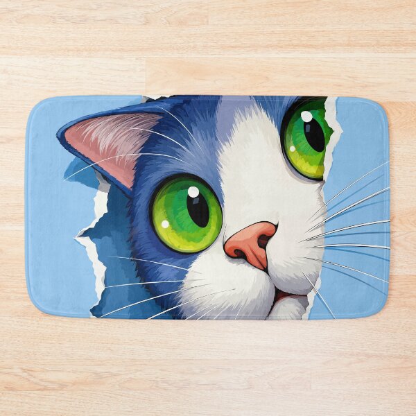 Item preview, Peeking Blue Tuxedo Cat Green Eyes Ripped Paper Hole 3D Art Graphic designed and sold by The Upside Down.
