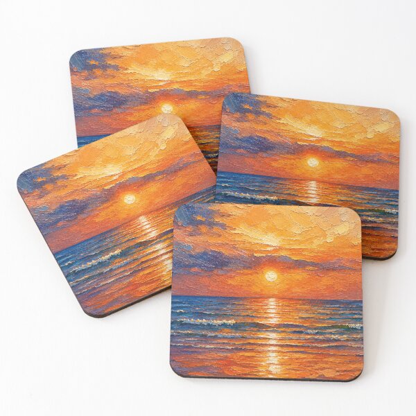 Item preview, Golden Hour Sunset Beach, Ocean Wave Impasto Oil Painting designed and sold by BlossoraStudio.