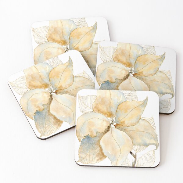 Item preview, Neutral Beige Botanical Leaves: Watercolour Gold Line Art designed and sold by ArithraStudio.