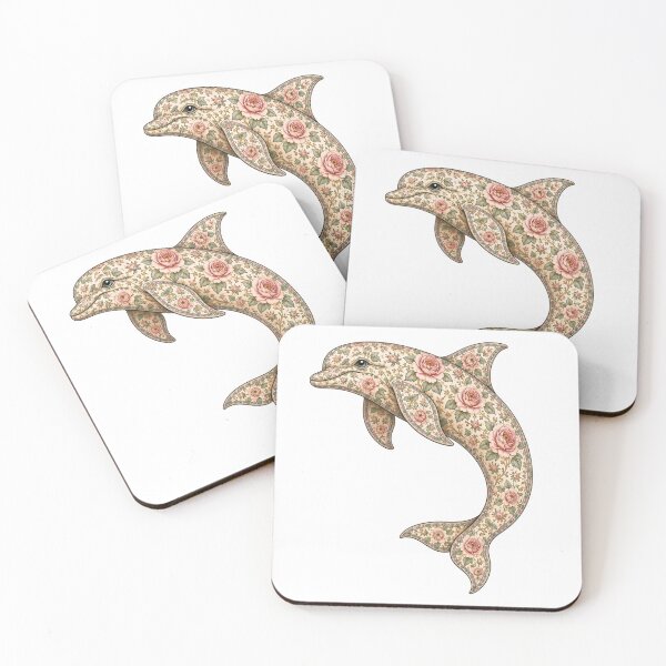 Item preview, Floral Dolphin Ocean Pink Rose | Ocean Floral Art Collection designed and sold by Zaru Art Studio.