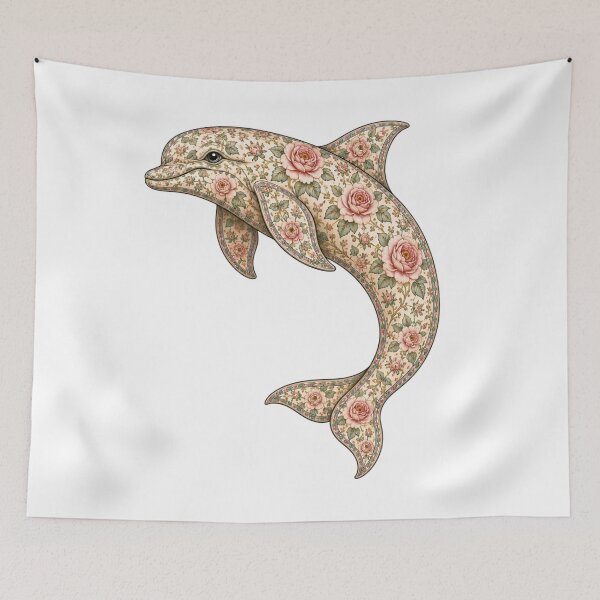 Item preview, Floral Dolphin Ocean Pink Rose | Ocean Floral Art Collection designed and sold by Zaru Art Studio.