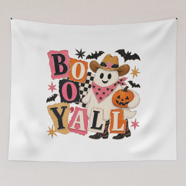 Item preview, Boo Y'all Cute Patchwork Halloween Ghost Art designed and sold by CleanDecor.