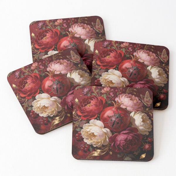 Item preview, Baroque Oil Painting Peonies Pomegranate and Ladybug Art designed and sold by DMarquiseArt.