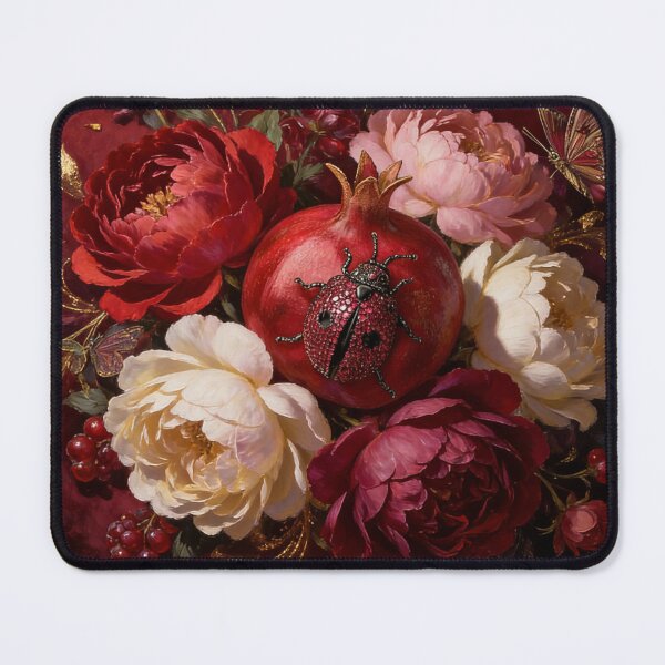 Item preview, Baroque Oil Painting Peonies Pomegranate and Ladybug Art designed and sold by DMarquiseArt.