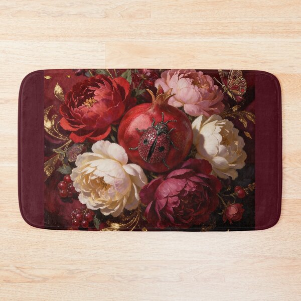 Item preview, Baroque Oil Painting Peonies Pomegranate and Ladybug Art designed and sold by DMarquiseArt.