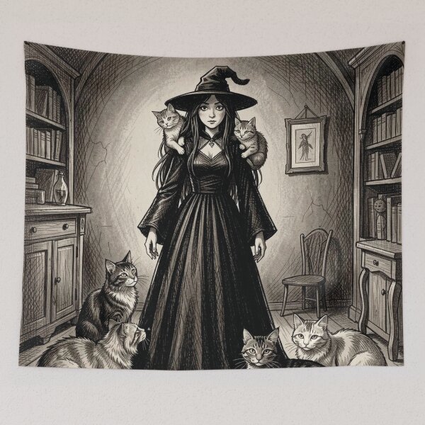 Item preview, Charming witch with cats designed and sold by MagelliShop.