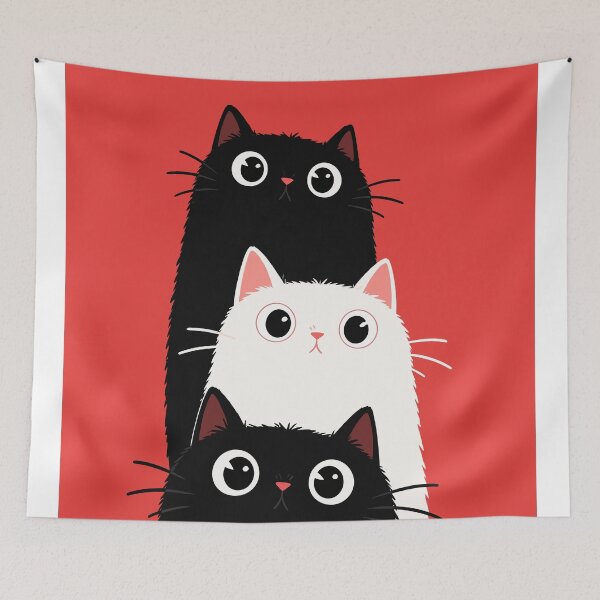 Item preview, Funny Tall Stacked Cats Looking Up Cute Black and White Kitty Graphic designed and sold by The Upside Down.