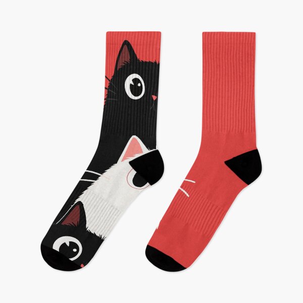 Item preview, Funny Tall Stacked Cats Looking Up Cute Black and White Kitty Graphic designed and sold by The Upside Down.