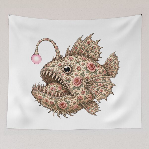 Item preview, Floral Anglerfish Ocean Pink Rose | Ocean Floral Art Collection designed and sold by Zaru Art Studio.