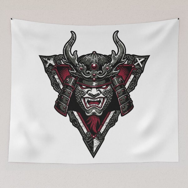 Item preview, Fierce Japanese Samurai Demon Mask Art designed and sold by Romgora.