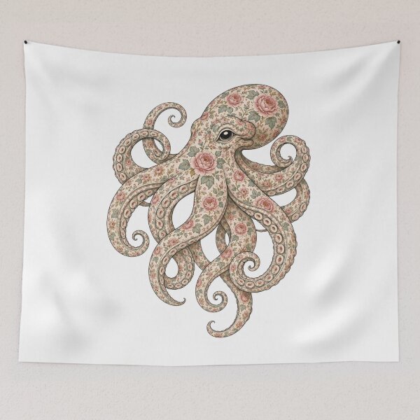 Item preview, Floral Octopus Ocean Pink Rose | Ocean Floral Art Collection designed and sold by Zaru Art Studio.