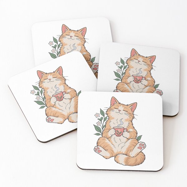 Item preview, Relaxed Cat Holding Teacup in Both Paws Bold Flat Vector Cozy Sticker Style Illustration designed and sold by OnPointOutfits.