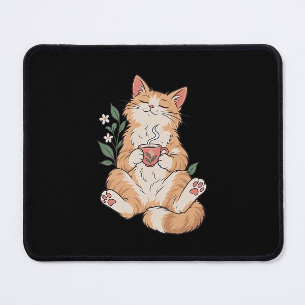 Item preview, Relaxed Cat Holding Teacup in Both Paws Bold Flat Vector Cozy Sticker Style Illustration designed and sold by OnPointOutfits.