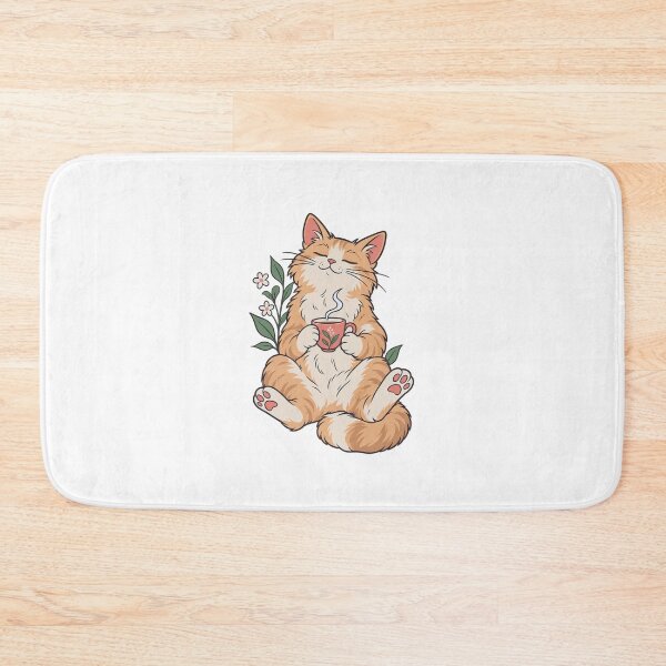 Item preview, Relaxed Cat Holding Teacup in Both Paws Bold Flat Vector Cozy Sticker Style Illustration designed and sold by OnPointOutfits.