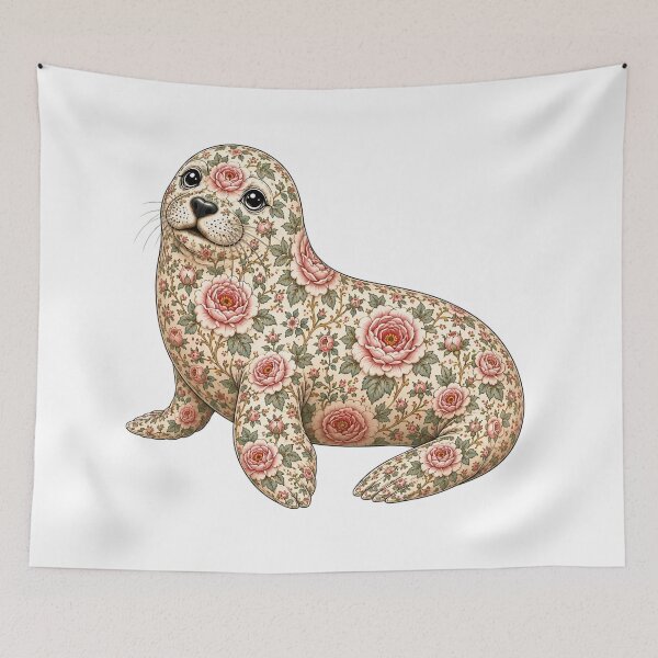 Item preview, Floral Seal Ocean Pink Rose | Ocean Floral Art Collection designed and sold by Zaru Art Studio.