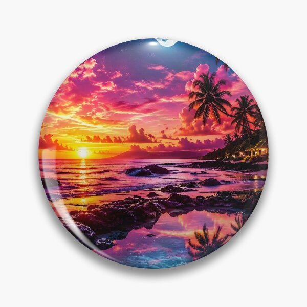 Item preview, Neon Tropical Paradise Sunset Full Moon & Crystal Rock Pools designed and sold by DreamyWallVibes.