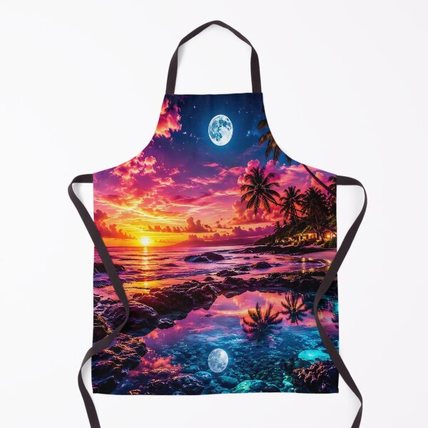 Item preview, Neon Tropical Paradise Sunset Full Moon & Crystal Rock Pools designed and sold by DreamyWallVibes.