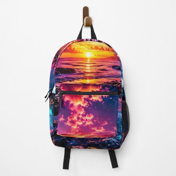 Item preview, Neon Tropical Paradise Sunset Full Moon & Crystal Rock Pools designed and sold by DreamyWallVibes.