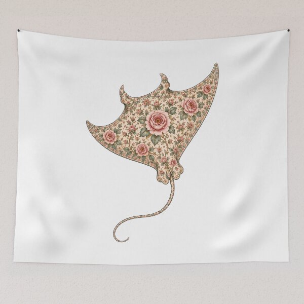 Item preview, Floral Manta Ray Ocean Pink Rose | Ocean Floral Art Collection designed and sold by Zaru Art Studio.