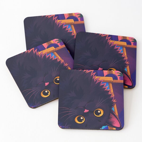 Item preview, Upside Down Fluffy Black Cat Cute Void Kitten Neon Aesthetic Graphic Art designed and sold by The Upside Down.