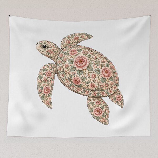 Item preview, Sea Turtle Ocean Pink Rose | Ocean Floral Art Collection designed and sold by Zaru Art Studio.