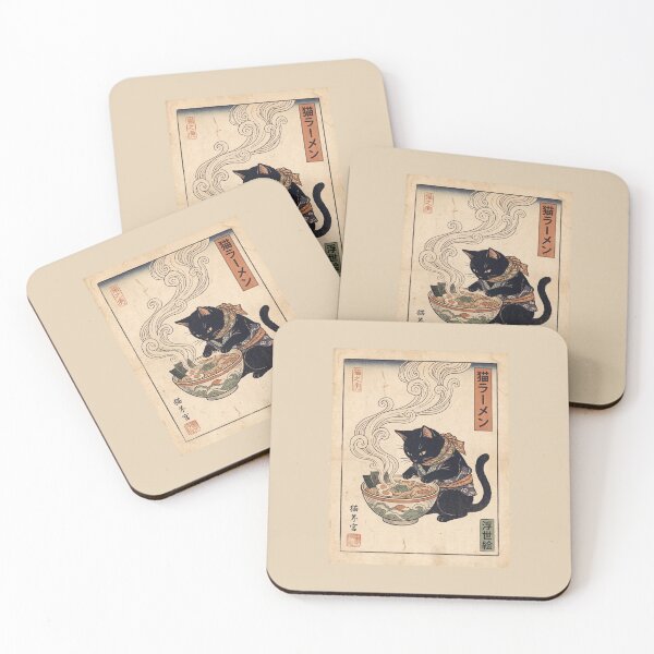 Item preview, Japanese Ukiyo E Vintage Cat Eating Ramen Noodle Art designed and sold by Eidos [][][] ~εἶδος~.