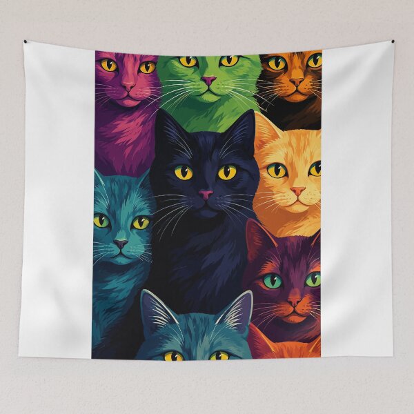 Item preview, Colorful Rainbow Cats Collage Vibrant Pop Art Feline Pattern designed and sold by The Upside Down.