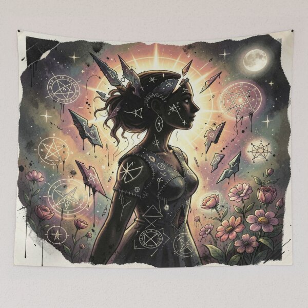 Item preview, Surreal Chaotic Cosmic Portrait with mystic symbol flow designed and sold by FotoworldEdel.