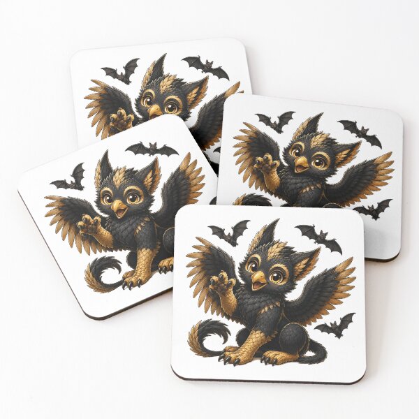 Item preview, Spooky Black and Gold Baby Griffin with Bats – Cute Gothic Halloween Fantasy designed and sold by Hatchling Hollow.