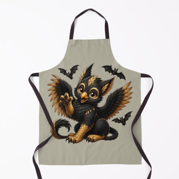 Artikelvorschau, Gruseliger schwarzer und goldener Babygreif mit Fledermäusen – Niedliche Gothic-Halloween-Fantasie entworfen und verkauft von Hatchling Hollow.