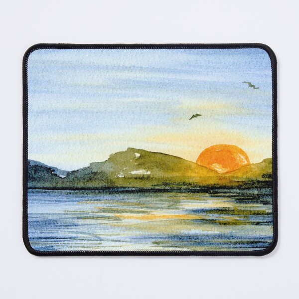 Item preview, Coastal Sunset Seascape: Watercolour Landscape with Birds designed and sold by ArithraStudio.