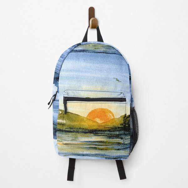 Item preview, Coastal Sunset Seascape: Watercolour Landscape with Birds designed and sold by ArithraStudio.