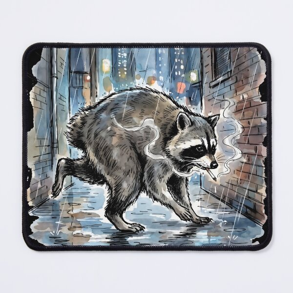 Item preview, Jimothy Smoking a Cigarette in a Rain Soaked Alley Funny Raccoon Tee designed and sold by Senpaiwaves.