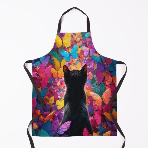 Item preview, Black Cat in Butterfly Garden Colorful Whimsical Feline Graphic Art designed and sold by The Upside Down.