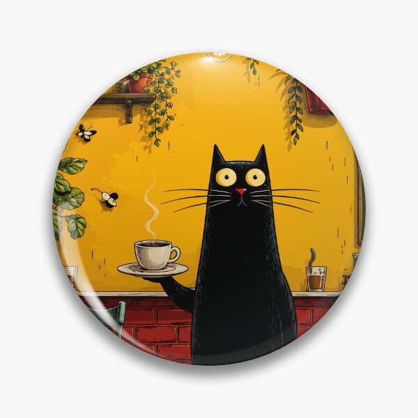 Item preview, Black Cat Barista Coffee Shop Cafe Cozy Botanical Whimsical Art designed and sold by The Upside Down.