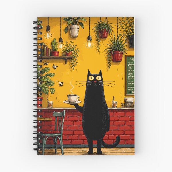 Item preview, Black Cat Barista Coffee Shop Cafe Cozy Botanical Whimsical Art designed and sold by The Upside Down.