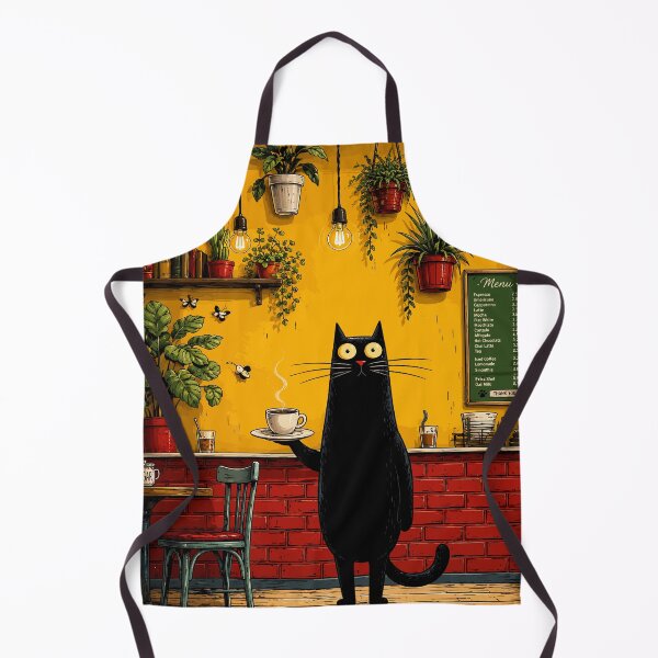 Item preview, Black Cat Barista Coffee Shop Cafe Cozy Botanical Whimsical Art designed and sold by The Upside Down.